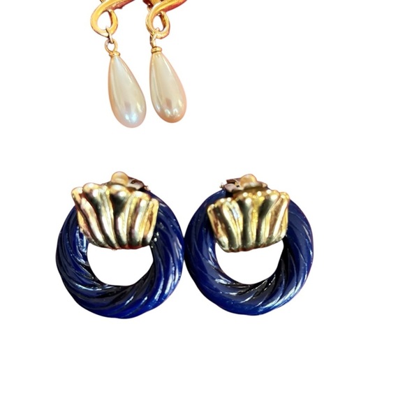 Vintage 80’s 4PR Costume Jewelry Clip On Earrings Door Knocker Faux Pearl Dangle - Picture 6 of 7